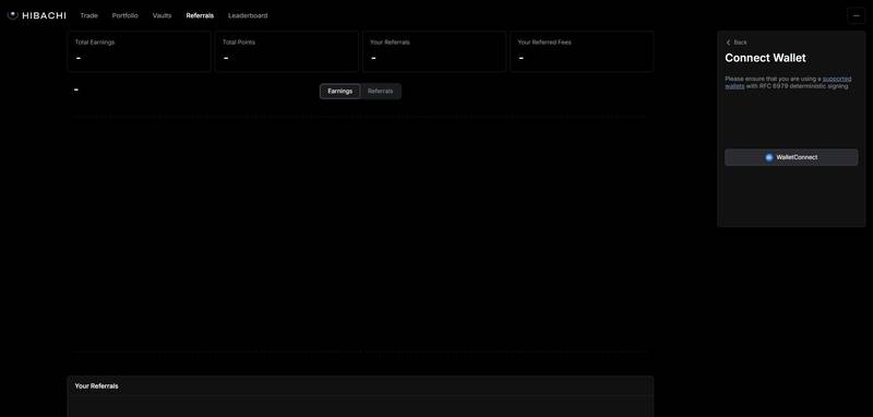 Hibachi Connect Wallet step with WalletConnect and RFC 6979 note